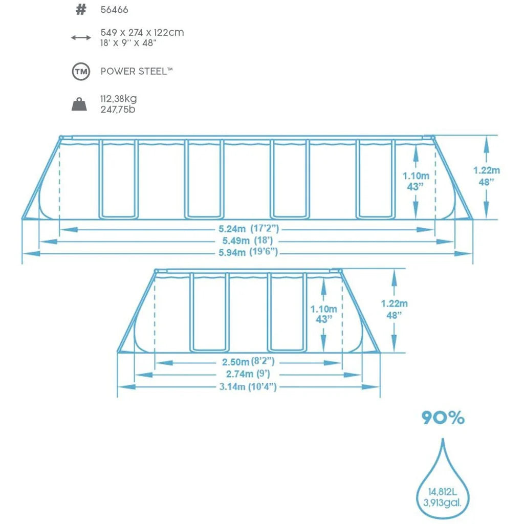 2026 Power Steel Frame Pool 549x274x122cm eckig 56466
