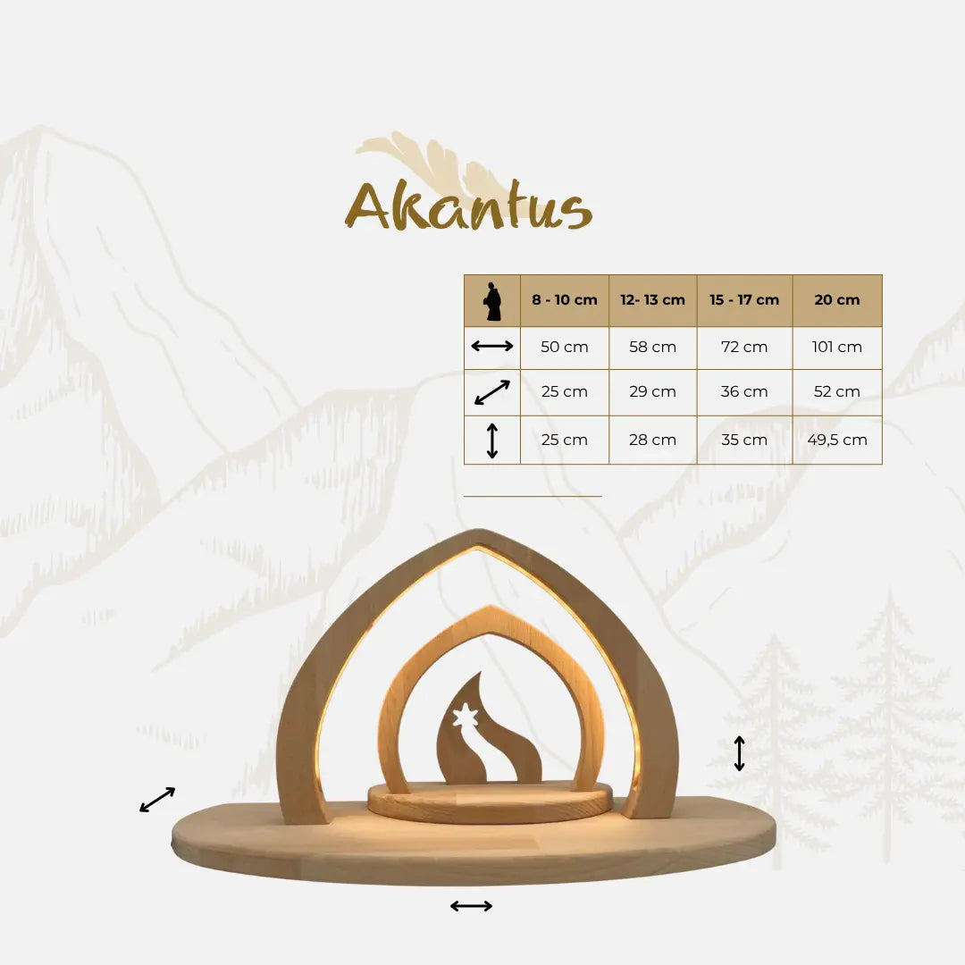 Krippenfiguren Set (15 Figuren) von Akantus natur mit Stall "Bethlehem"