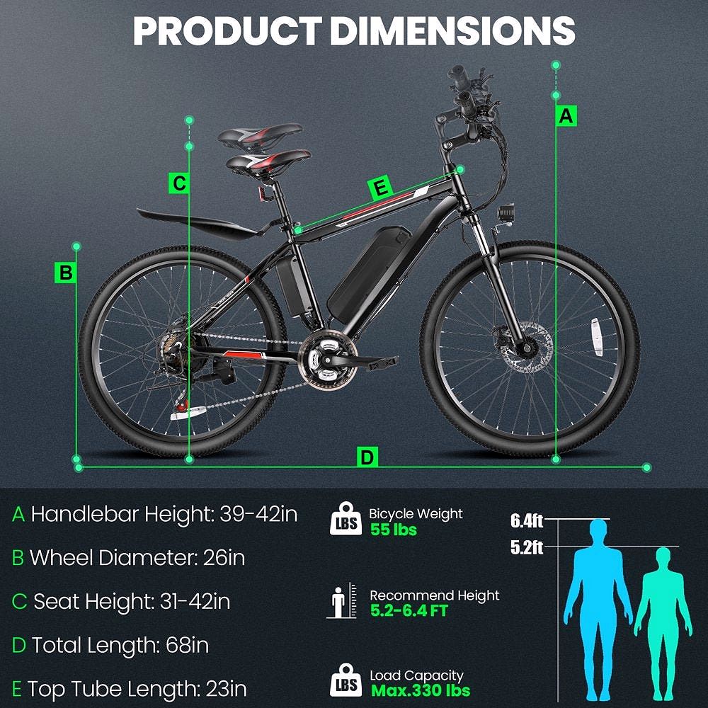 2026 500W Elektrofahrrad 26" E-Bike für Erwachsene mit Tempomat