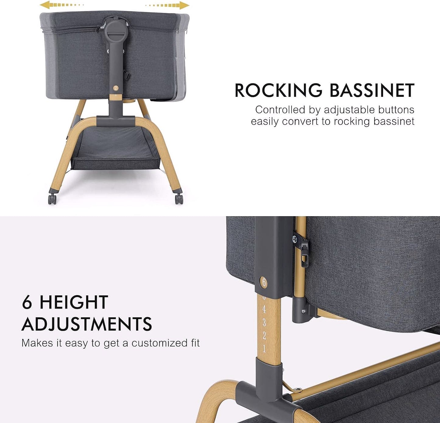 2026 Babywiege / Beistellbett mit Schaukelfunktion, Matratze & Rollen – 3-in-1 für Neugeborene