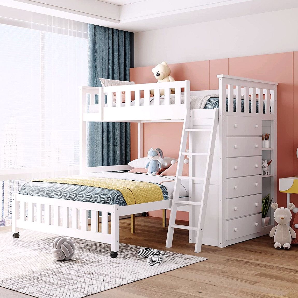 2026 Store Closing Sale – Bunk Bed with Storage | Gray Finish | 6 Drawers + 3 Shelves