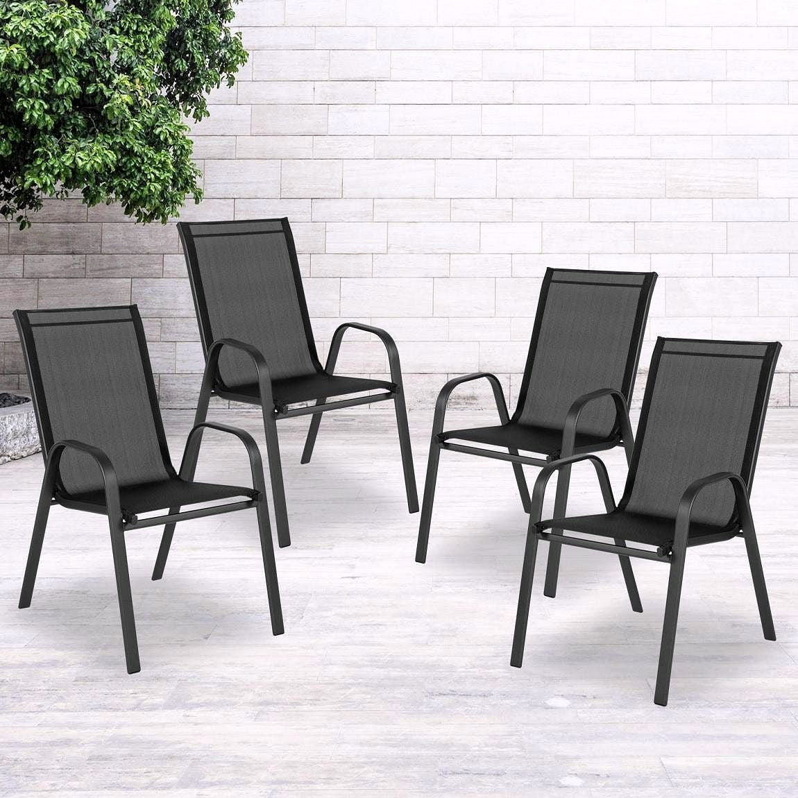 2026 4er-Set Brazos Serie Schwarze Stapelbare Outdoor-Stühle