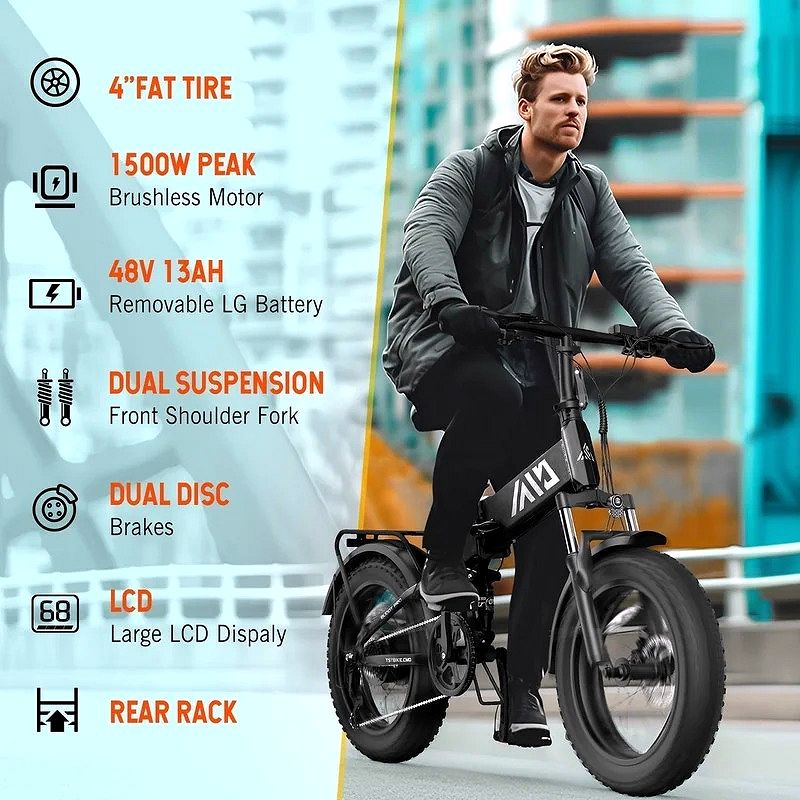 2026 TST Electric Bike 4.0 Fat Tire Foldable E-Bike – 750W, 48V 13Ah