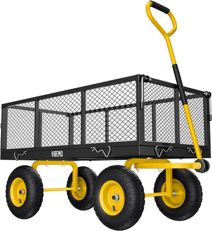 2026 Steel Garden Cart, 2-in-1 1400 lbs Heavy Duty Utility Wagon, with Removable Mesh Sides to Convert into Flatbed, 240° U-Turn 13" Pneumatic Tires Garden Wagon for Farm Yard Lawn Garden Camping