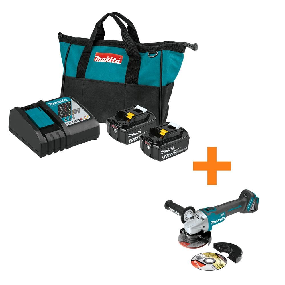 2026 18-Volt-LXT-Akku und Rapid Optimum Charger Starter Pack (5,0 Ah) mit Bonus bürstenlosem 18-V-LXT-Trenn-/Winkelschleifer BL1850BDC2XAG04