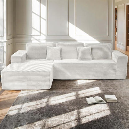2026 110" Ecksofa ohne Stütze, Cloud Couch Ecksofa, L-förmiges modulares Cord-Ecksofa mit tiefer Sitzfläche, Polstersofa fürs Wohnzimmer, keine Montage erforderlich