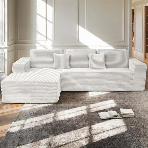 2026 110" Ecksofa ohne Stütze, Cloud Couch Ecksofa, L-förmiges modulares Cord-Ecksofa mit tiefer Sitzfläche, Polstersofa fürs Wohnzimmer, keine Montage erforderlich