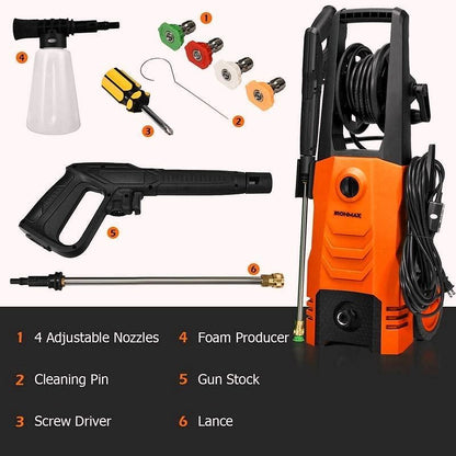 2026 Elektrischer Hochdruckreiniger 3500 PSI – 1800 W, 2,6 GPM mobiler Elektro-Power-Washer mit 4 Düsen