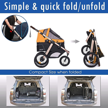 2026 Jogging-Sport-Tierbuggy mit Komfort-Gummirädern / Reißverschlusslosem Einstieg / Einhand-Schnellfaltung / Aluminiumrahmen für kleine & mittelgroße Hunde, Katzen und Haustiere (Grün Camouflage)