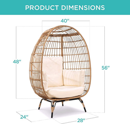 2026 Best Choice Products Wicker Egg Chair – Übergroßer Indoor- & Outdoor-Loungesessel für Terrasse, Garten & Wohnzimmer