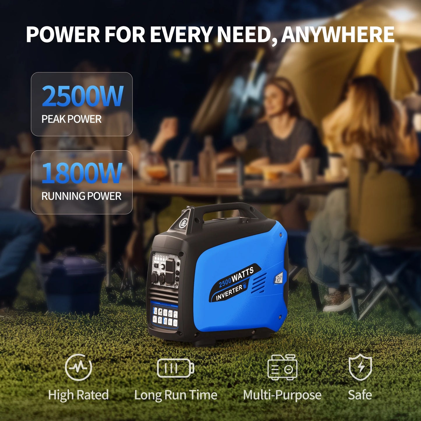 2026 Efurden 2500-Watt tragbarer Inverter-Generator, gasbetrieben, EPA-konform, parallelfähig, CO-Abschaltung, geräuscharm für Camping und Heimgebrauch