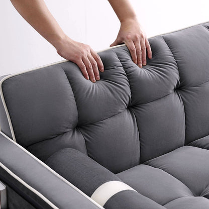 2026 3-in-1 Schlafsofa Couchbett, kleines umwandelbares Samt-Loveseat mit Ausziehbett, verstellbarer Rückenlehne, Zylinderkissen, Mehrfach-Taschen & Handyhalter – Grau, 55,5"