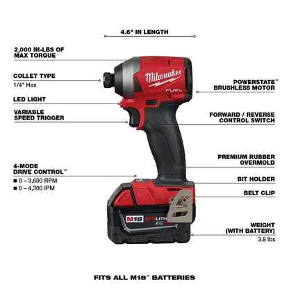 2026 2026 M18 FUEL 18V Akku-Kit Combo mit 7 Werkzeugen und 5,0 Ah Lithium-Ionen-Akku ohne Bürstenmotor