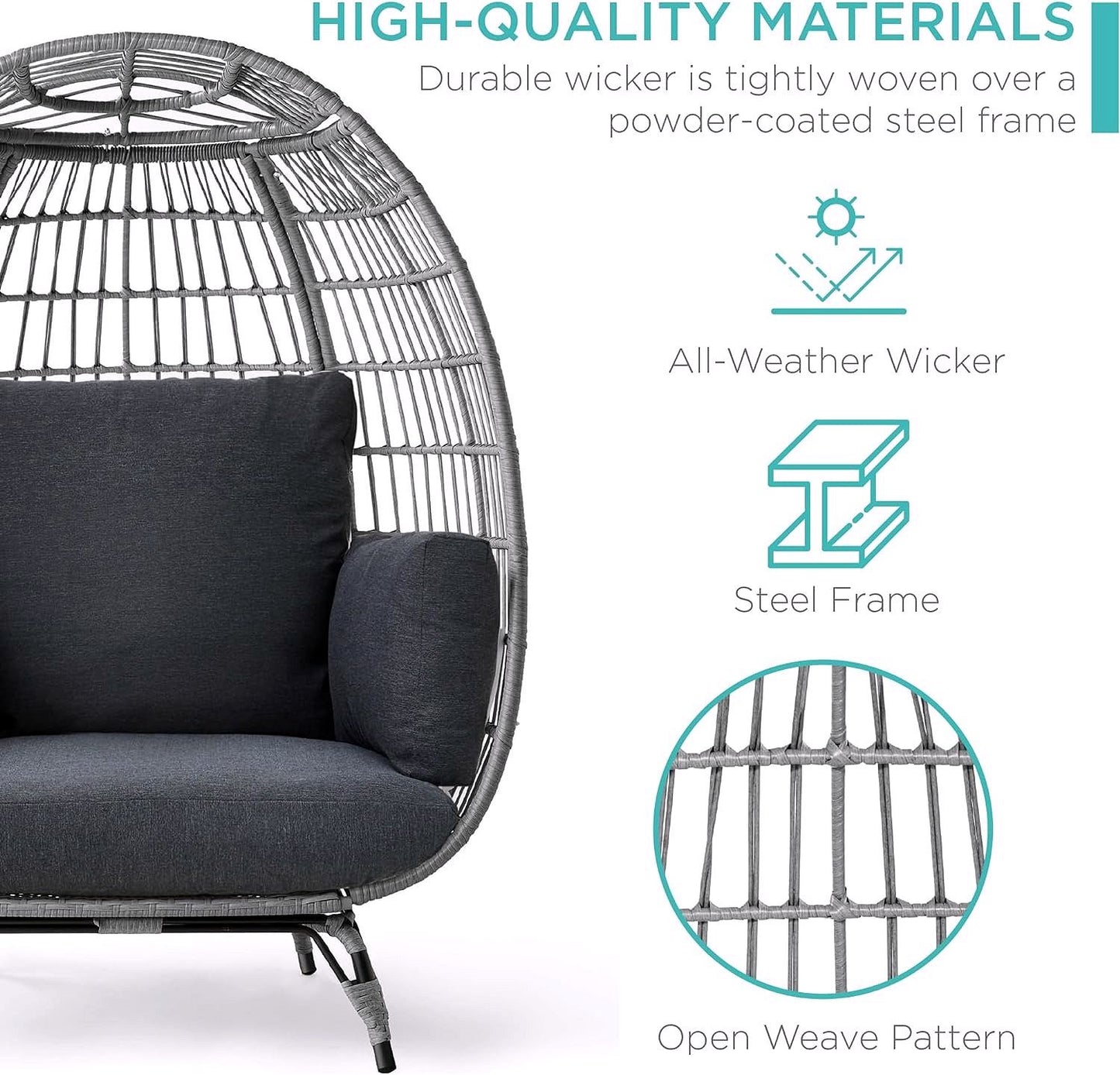 2026 Best Choice Products Wicker Egg Chair – Übergroßer Indoor- & Outdoor-Loungesessel für Terrasse, Garten & Wohnzimmer