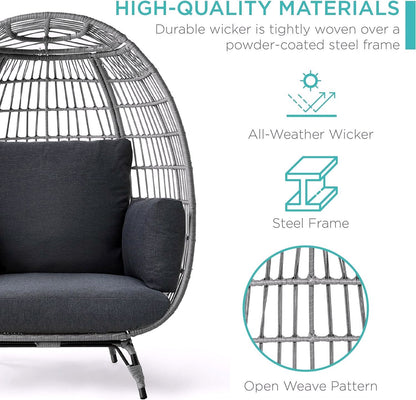 2026 Best Choice Products Wicker Egg Chair – Übergroßer Indoor- & Outdoor-Loungesessel für Terrasse, Garten & Wohnzimmer