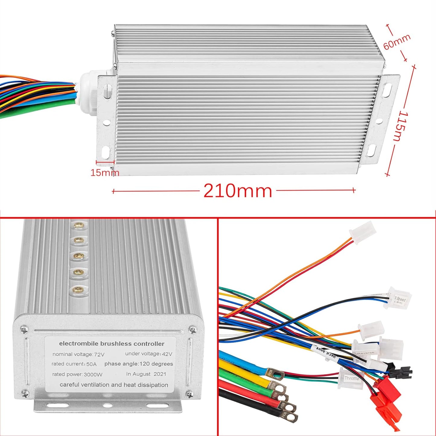 2026 72 V 3000 W bürstenloser Motorsatz mit 24 Mosfet 50 A-Controller und Gashebel für Elektroroller, E-Bike-Motor, Motorrad-DIY-Teileumbausatz (6 Teile in 1 und Motor mit Fuß)
