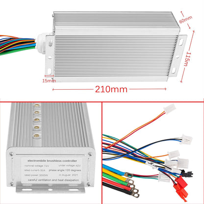 2026 72 V 3000 W bürstenloser Motorsatz mit 24 Mosfet 50 A-Controller und Gashebel für Elektroroller, E-Bike-Motor, Motorrad-DIY-Teileumbausatz (6 Teile in 1 und Motor mit Fuß)