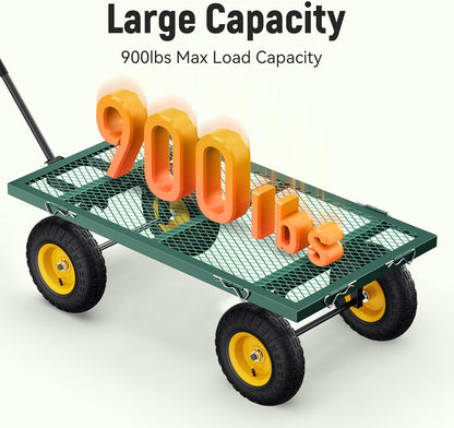 2026 Steel Garden Cart, 2-in-1 1400 lbs Heavy Duty Utility Wagon, with Removable Mesh Sides to Convert into Flatbed, 240° U-Turn 13" Pneumatic Tires Garden Wagon for Farm Yard Lawn Garden Camping