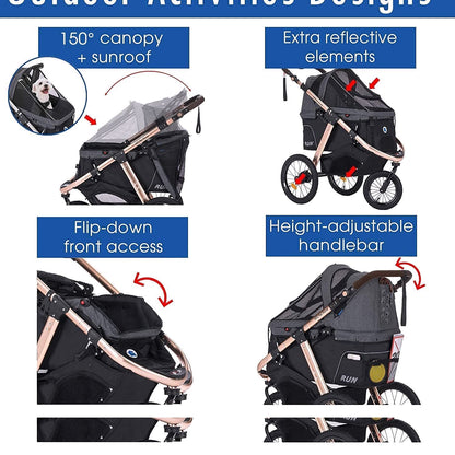 2026 Jogging-Sport-Tierbuggy mit Komfort-Gummirädern / Reißverschlusslosem Einstieg / Einhand-Schnellfaltung / Aluminiumrahmen für kleine & mittelgroße Hunde, Katzen und Haustiere (Grün Camouflage)
