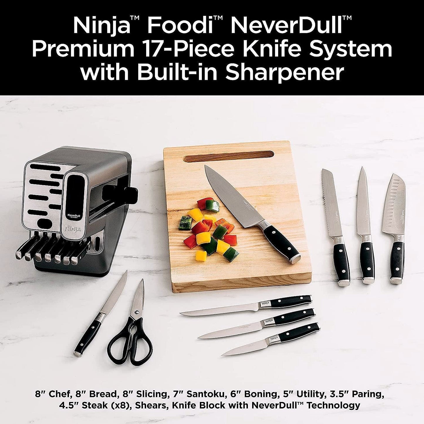 2026 Ninja K32017 Foodi NeverDull 17-teiliges Premium-Messerset mit Messerblock und integriertem Schärfer
