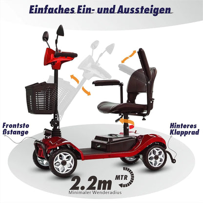 2026 Mobilitätsroller mit 4 Rädern, elektrisch betriebener Rollstuhl, kompaktes Hochleistungsmobil für unterwegs, Erwachsene, Senioren – Langstrecken-Akku mit erweiterter Leistung, Rückspiegel