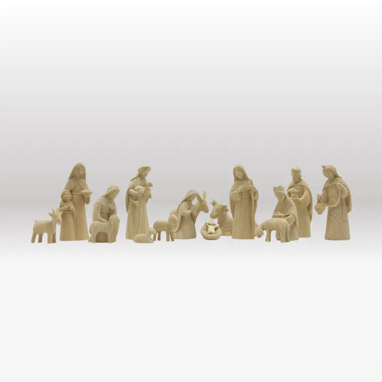 Krippenfiguren Set (15 Figuren) von Akantus natur mit Stall "Bethlehem"