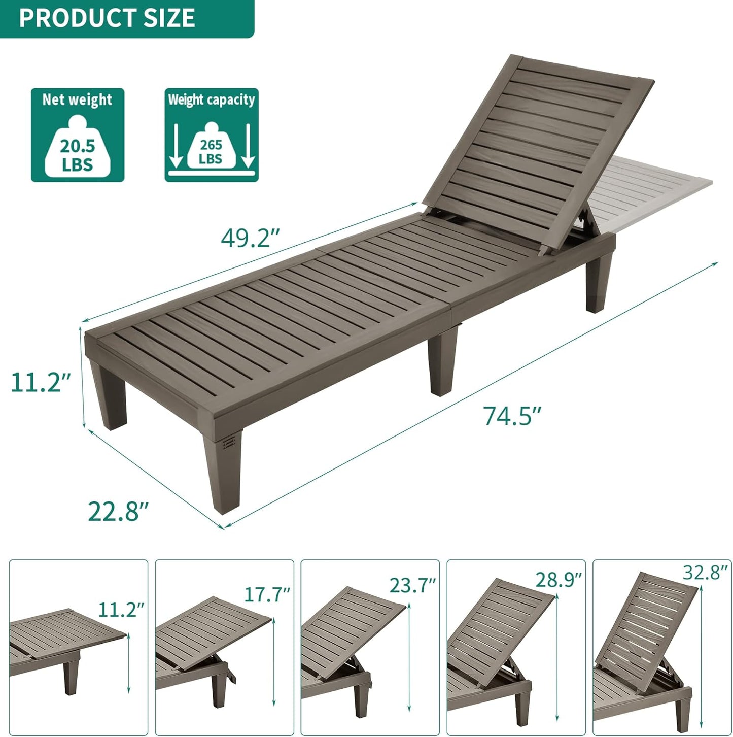 2026 Chaiselongue-Stühle für den Außenbereich, 4er-Set mit verstellbarer Rückenlehne, stabile Liegen für Terrasse und Poolrand, einfache Montage, wasserdicht und leicht mit einer Tragfähigkeit von 120 kg, schwarz