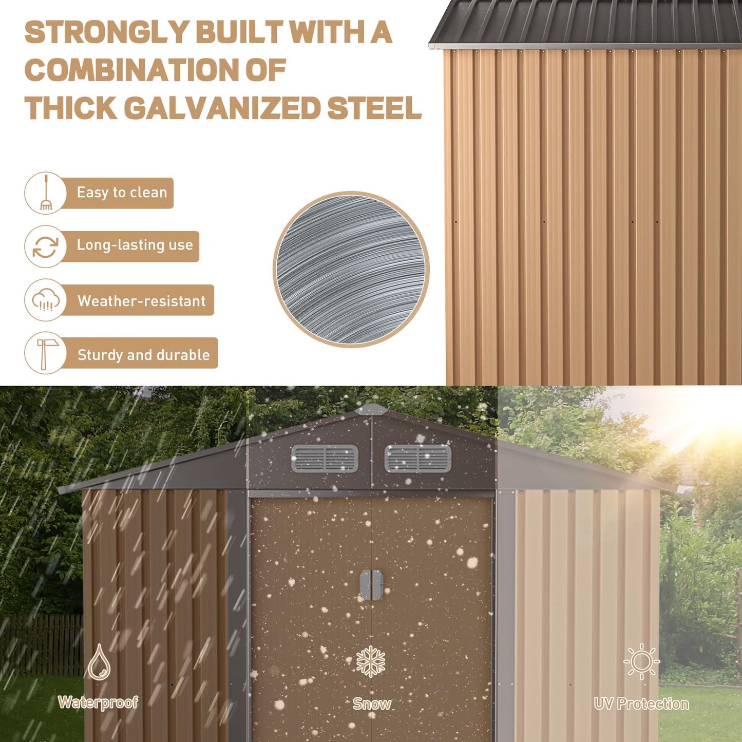 2026 JAXPETY Schuppen und Lagerung im Freien, 6 × 8 FT Gartenschuppen, Werkzeugschuppen aus Metall für den Außenbereich mit Schiebetüren für Hinterhof, Terrasse, Kaffee