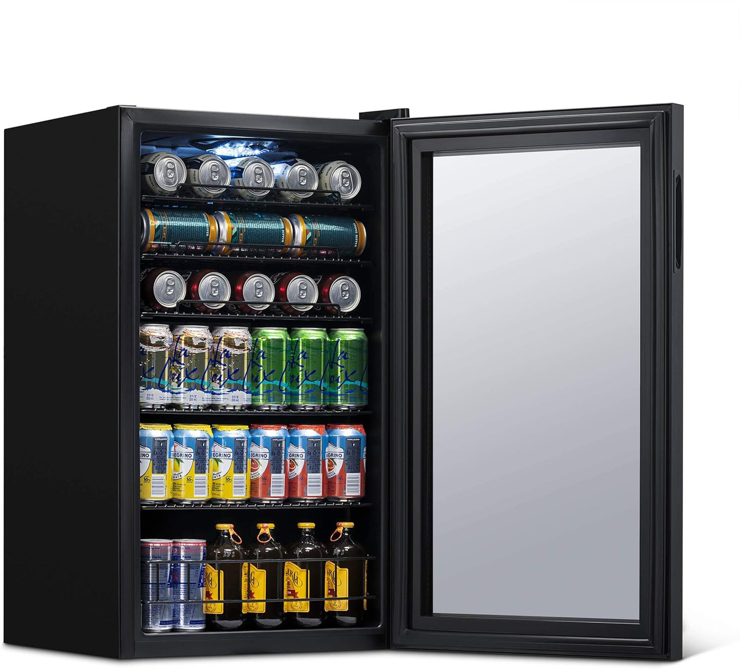2026 Getränkekühlschrank | Freistehender Kühlschrank für 126 Dosen mit Glastür mit Scharnier rechts | Mini-Getränkekühlschrank, perfekt für Bier, Wein, Limonade und kühlere Getränke