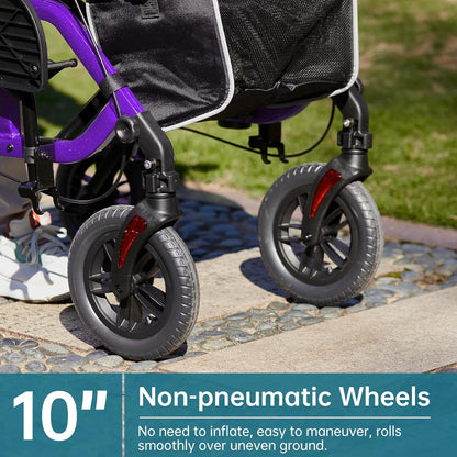 2026 Geländegängiger 2-in-1-Rollator und Transportstuhl, zusammenklappbarer Rollstuhl mit luftlosen 10-Zoll-Rädern für Senioren, umkehrbare Rückenlehne und abnehmbare Fußstützen, blau