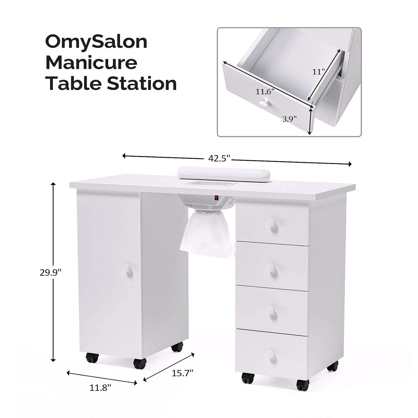 2026 OmySalon Manikürtisch / Nageltisch mit elektrischem Absaugventilator (Downdraft Vent)