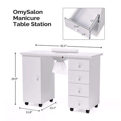 2026 OmySalon Manikürtisch / Nageltisch mit elektrischem Absaugventilator (Downdraft Vent)