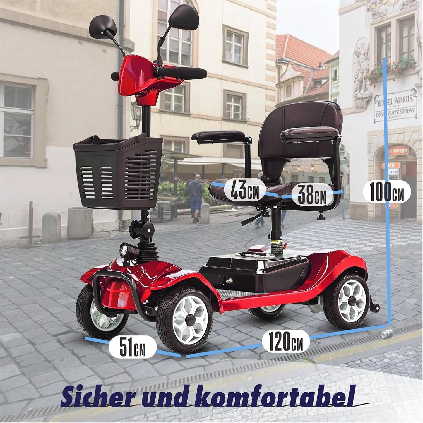 2026 Mobilitätsroller mit 4 Rädern, elektrisch betriebener Rollstuhl, kompaktes Hochleistungsmobil für unterwegs, Erwachsene, Senioren – Langstrecken-Akku mit erweiterter Leistung, Rückspiegel