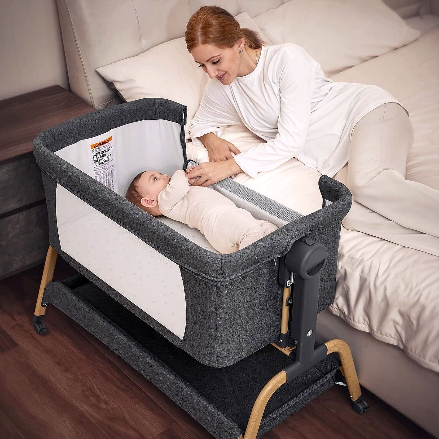 2026 Babywiege / Beistellbett mit Schaukelfunktion, Matratze & Rollen – 3-in-1 für Neugeborene