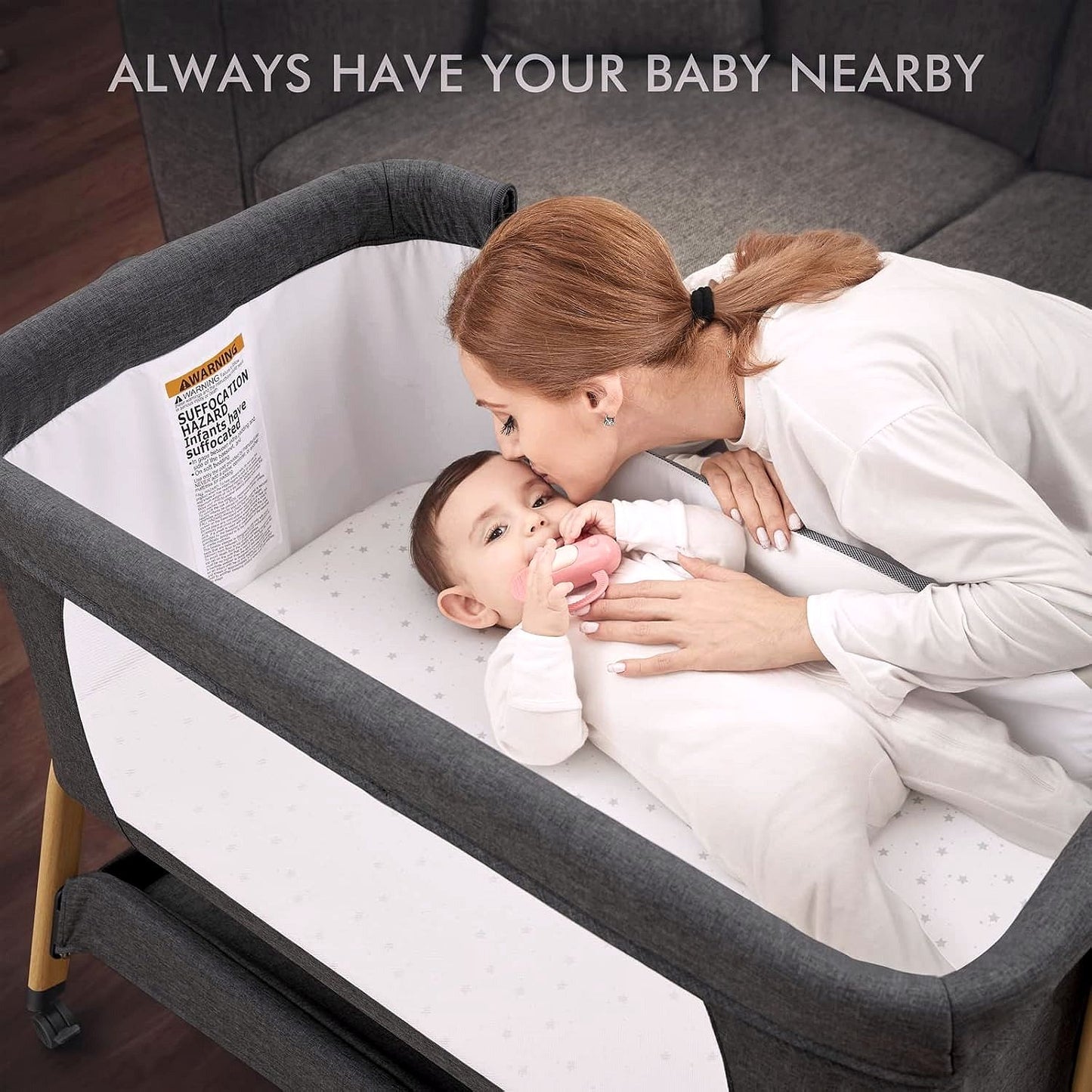 2026 Babywiege / Beistellbett mit Schaukelfunktion, Matratze & Rollen – 3-in-1 für Neugeborene