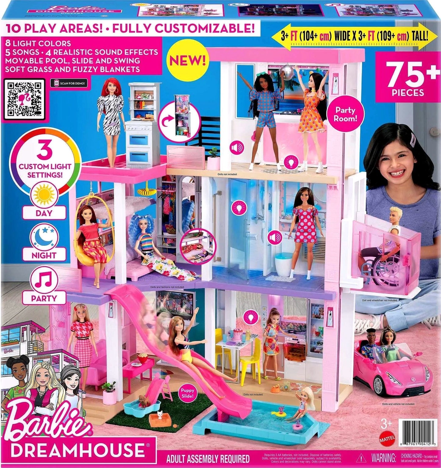 2026 Barbie DreamHouse Spielset mit 10 Spielbereichen, über 75 Möbel- & Zubehörteilen, Licht & Sound