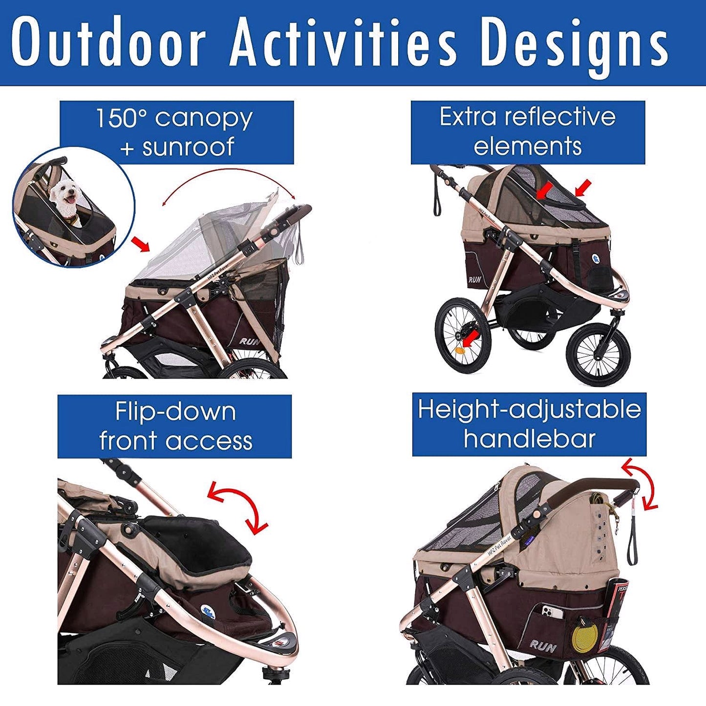 2026 Jogging-Sport-Tierbuggy mit Komfort-Gummirädern / Reißverschlusslosem Einstieg / Einhand-Schnellfaltung / Aluminiumrahmen für kleine & mittelgroße Hunde, Katzen und Haustiere (Grün Camouflage)