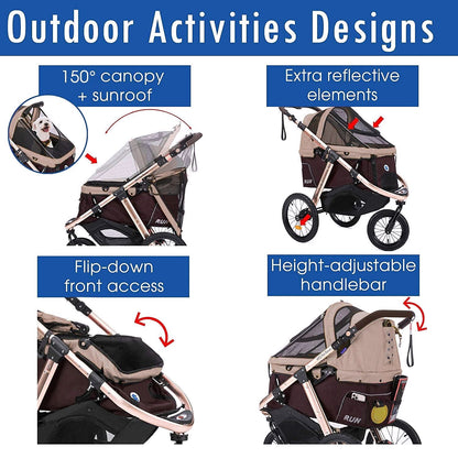 2026 Jogging-Sport-Tierbuggy mit Komfort-Gummirädern / Reißverschlusslosem Einstieg / Einhand-Schnellfaltung / Aluminiumrahmen für kleine & mittelgroße Hunde, Katzen und Haustiere (Grün Camouflage)
