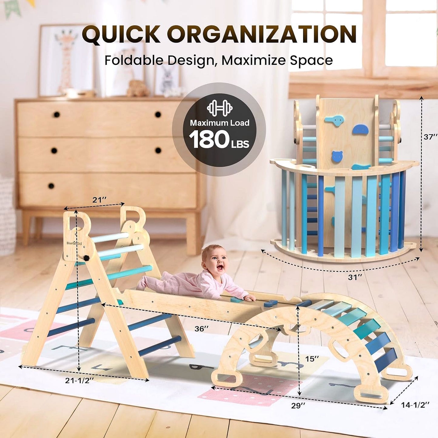2026 Pikler-Dreieck Set 7-in-1 – Faltbares Baby-Kletterspielzeug aus Holz, Montessori Kletterset mit Bogen, Rampe & Leiter, Indoor Klettergerüst für Kleinkinder – Regenbogen
