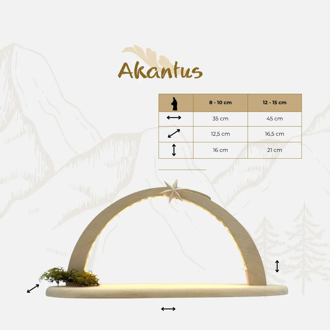 Krippenfiguren Set (7 Figuren) von Akantus natur mit Stall "Sternenschein" natur