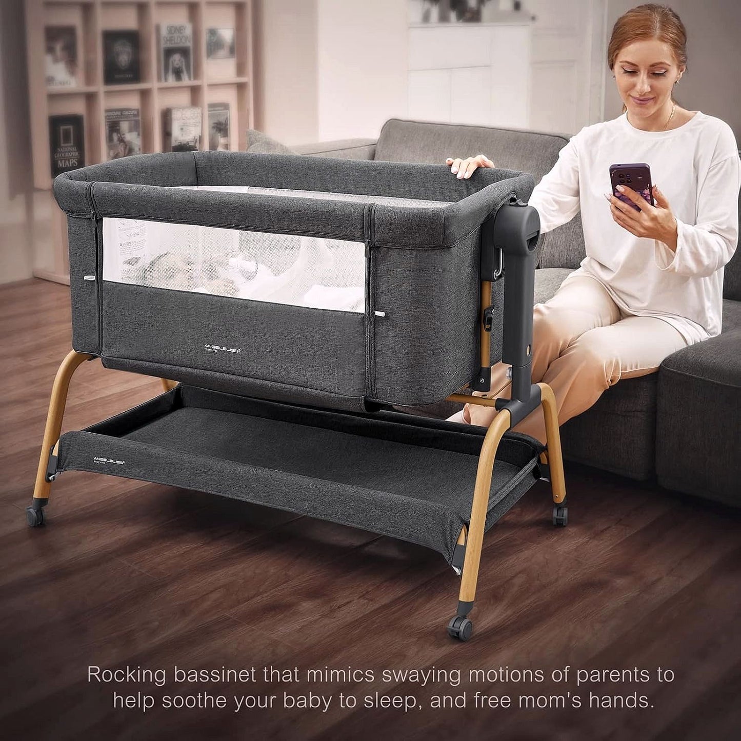 2026 Babywiege / Beistellbett mit Schaukelfunktion, Matratze & Rollen – 3-in-1 für Neugeborene