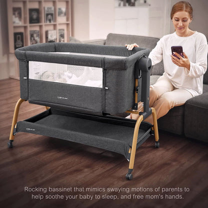 2026 Babywiege / Beistellbett mit Schaukelfunktion, Matratze & Rollen – 3-in-1 für Neugeborene
