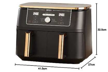 2026 Ninja Foodi MAX Dual Zone Heißluftfritteuse, 9,5L Airfryer, 2 Fächer, mit Zange, Antihaftbeschichtung, spülmaschinenfeste Körbe, 6-in-1, Amazon Exklusiv, Kupfer/Schwarz, AF400EUCP