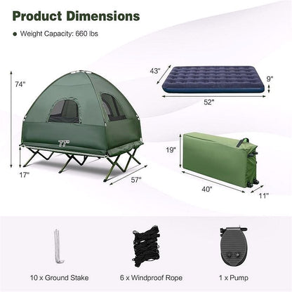 2026 5-in-1 Zelt-Campingbett für 2 Personen – Tragbares Outdoor-Tent-Combo mit Luftmatratze, Schlafsäcken & Sonnenschutz