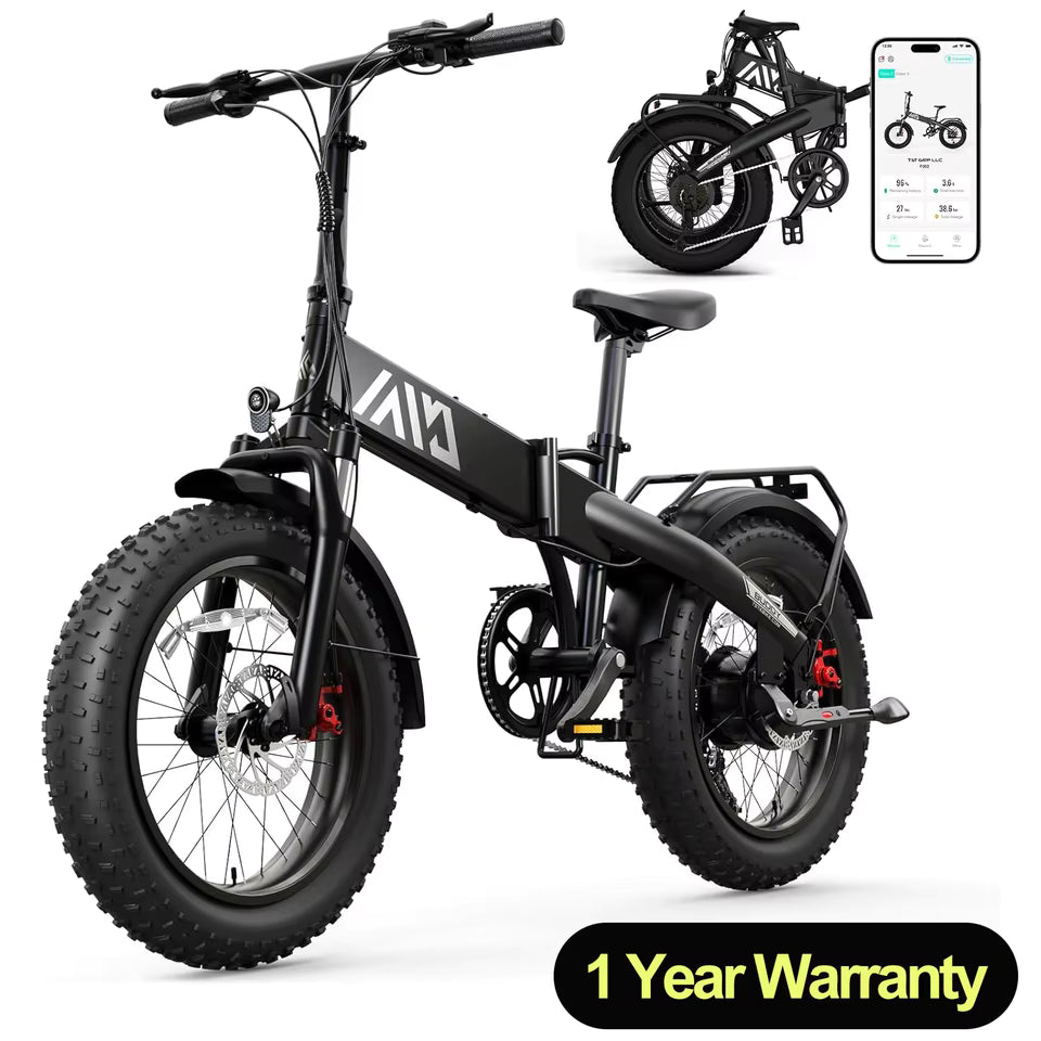 2026 TST F002 Faltbares Elektrofahrrad, 1000W Motor, 48V herausnehmbarer Akku 10,4Ah, 40 Meilen Reichweite, 25 MPH, 20" Fatbike-Reifen, Gepäckträger hinten.