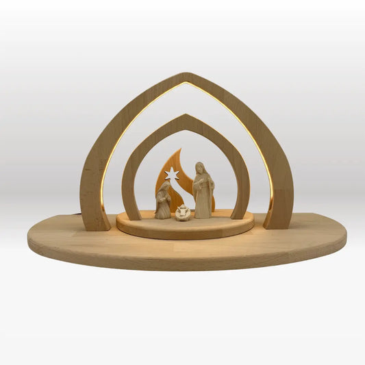 Heilige Familie (3 Figuren) Akantus natur mit Krippenstall "Bethlehem"