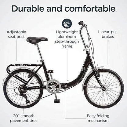 2026 Schwinn Loop Faltrad für Erwachsene für Männer und Frauen, 20-Zoll-Räder, 7-Gang-Antrieb