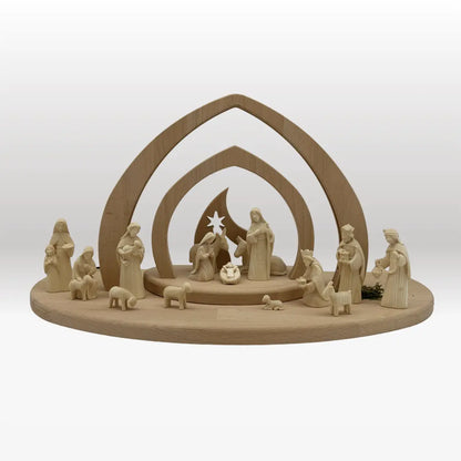 Krippenfiguren Set (15 Figuren) von Akantus natur mit Stall "Bethlehem"