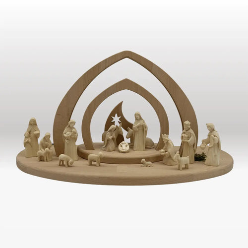 Krippenfiguren Set (15 Figuren) von Akantus natur mit Stall "Bethlehem"