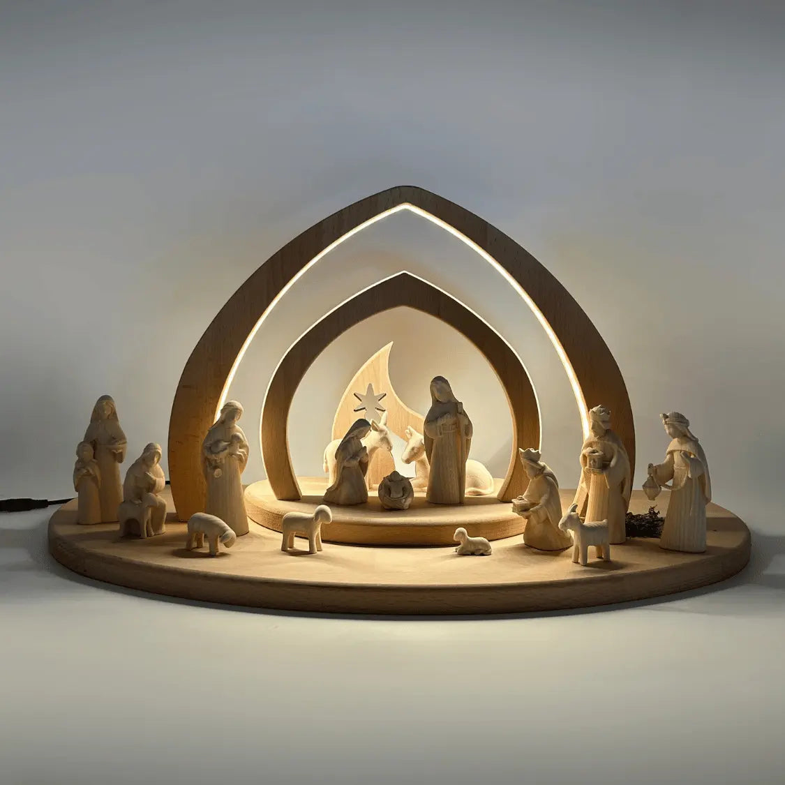 Krippenfiguren Set (15 Figuren) von Akantus natur mit Stall "Bethlehem"